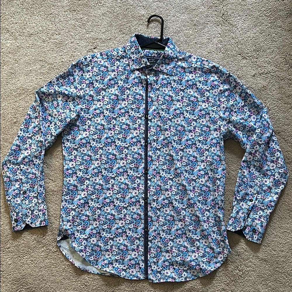 Society Of Threads Blue and Pink Floral Shirt